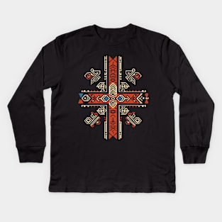 Ukrainian Modern Embroidery with Elements of Ancient  Runes Kids Long Sleeve T-Shirt